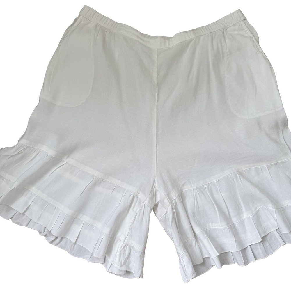 Kleen Culotte Shorts Womens XL White Ruffle Hem Flowy Linen Boho Casual Artisan - Picture 4 of 14